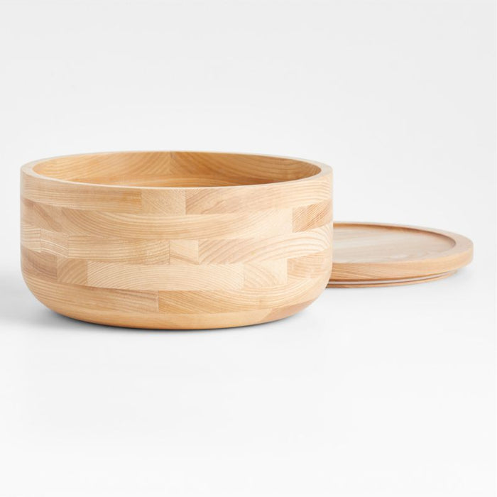 Arla Ash Wood Round Serving Bowl with Portable Lid