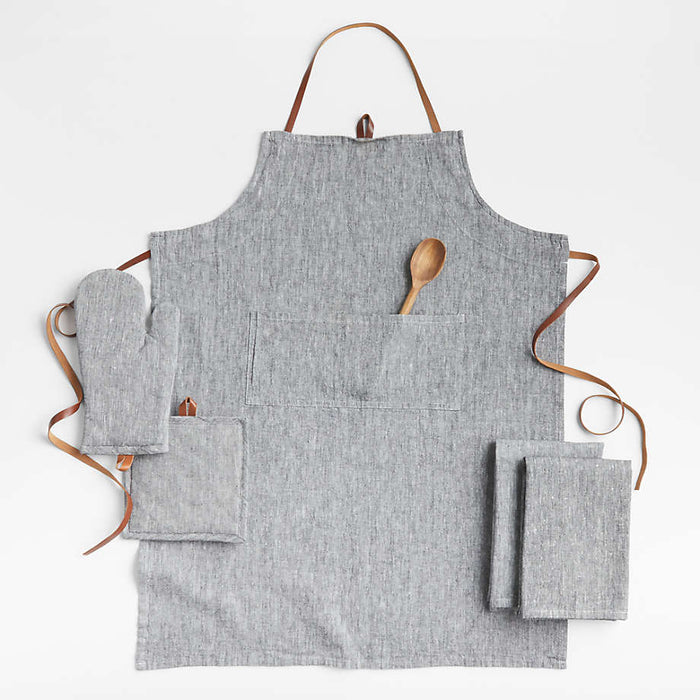 Chambray Grey Cooking Apron with Pocket