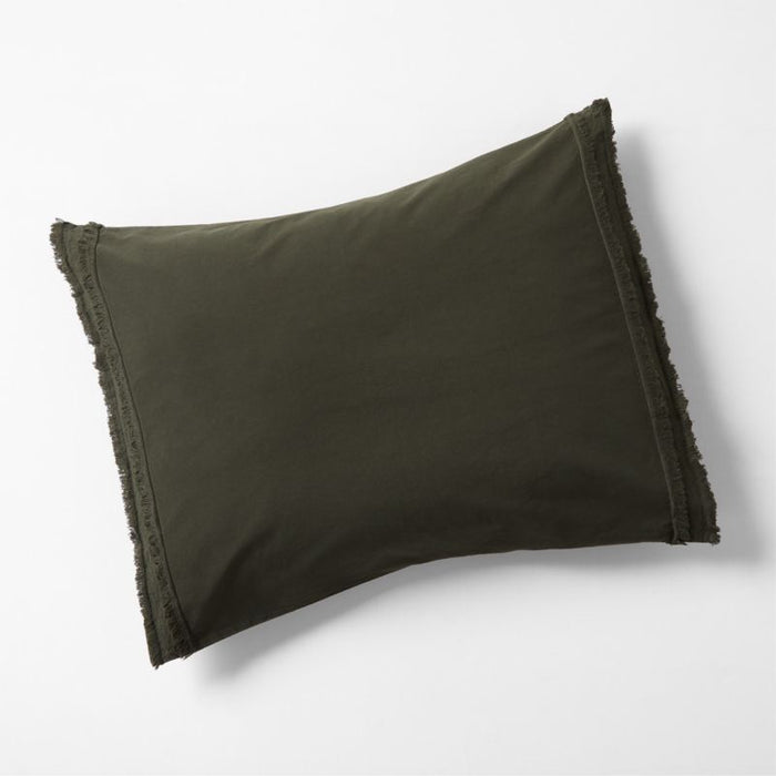 Organic Cotton Ficus Green Eyelash Fringe King-Size Pillow Sham Cover