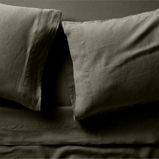 EUROPEAN FLAX -Certified Linen Burnt Green Queen Bed Sheet Set