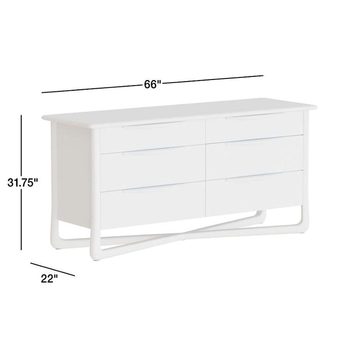 Alrik 66" Brown Oak Wood 6-Drawer Dresser