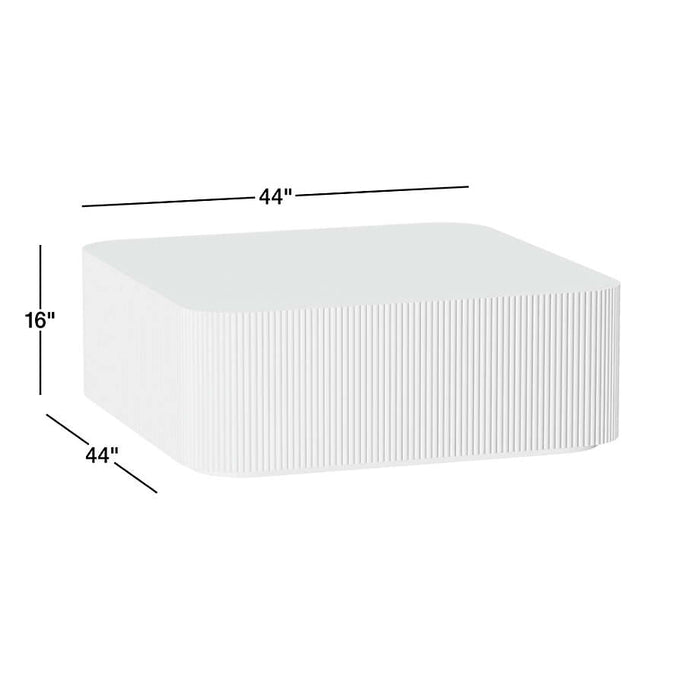 Kahn Cream Ribbed Concrete and Oak Wood 44" Rounded Square Coffee Table