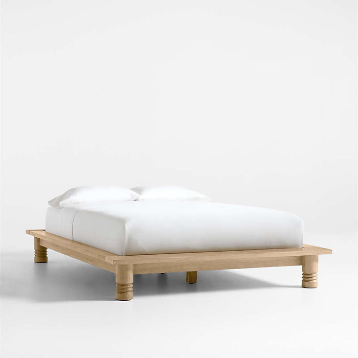 Revival Oak Wood Platform Queen Bed with Upholstered Headboard by Athena Calderone