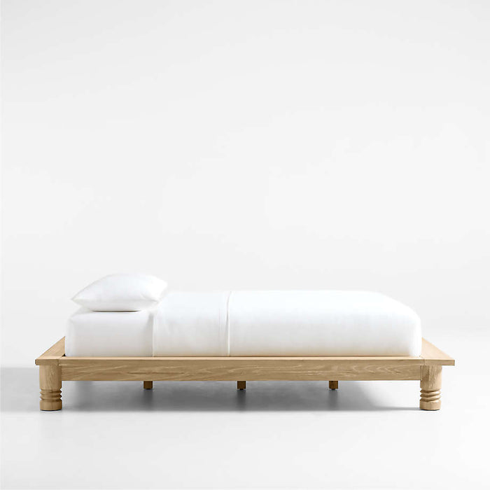Revival Oak Wood Platform Queen Bed with Upholstered Headboard by Athena Calderone