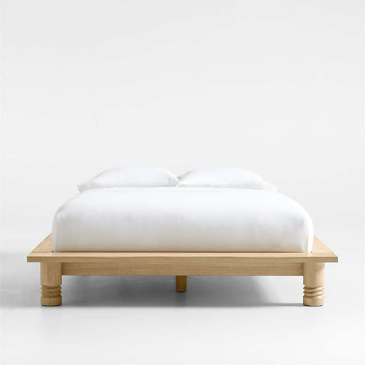 Revival Oak Wood Platform Queen Bed with Upholstered Headboard by Athena Calderone