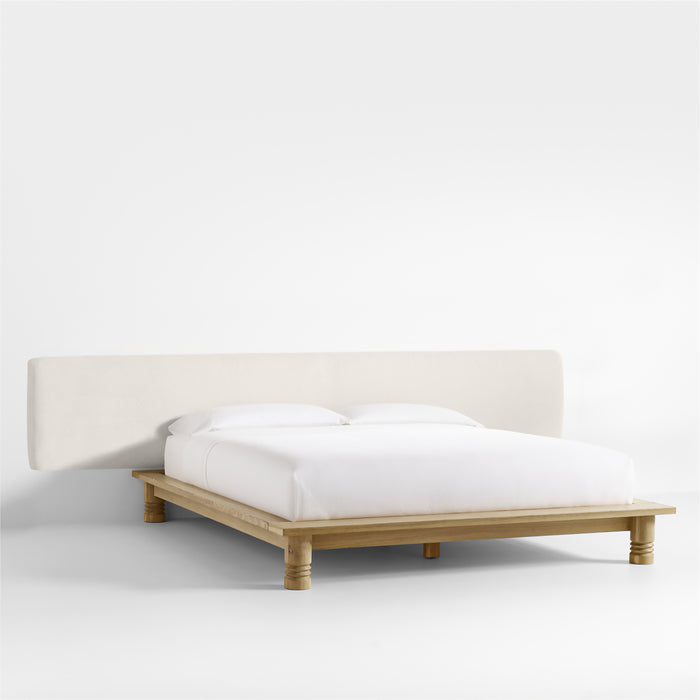 Revival Oak Wood Platform King Bed with Upholstered Headboard by Athena Calderone