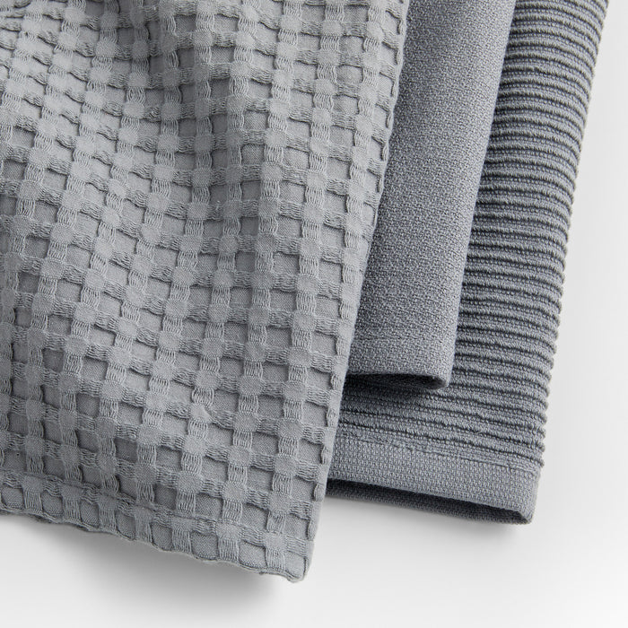 Absorbent Multi-Weave Alloy Grey Dish Towels, Set of 3