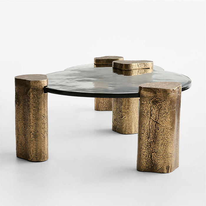 Alchemy Burnished Brass and Cast Glass 60" Tiered Round Coffee Table