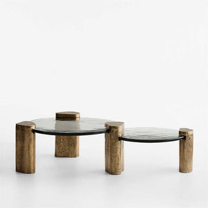 Alchemy Burnished Brass and Cast Glass 60" Tiered Round Coffee Table