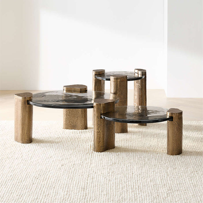 Alchemy Burnished Brass and Cast Glass 60" Tiered Round Coffee Table