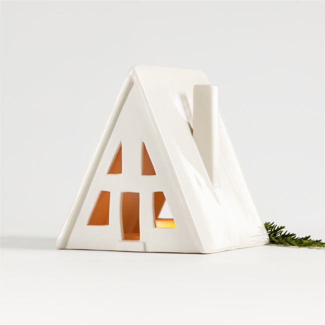 Small White Ceramic Holiday Alpine A-Frame House