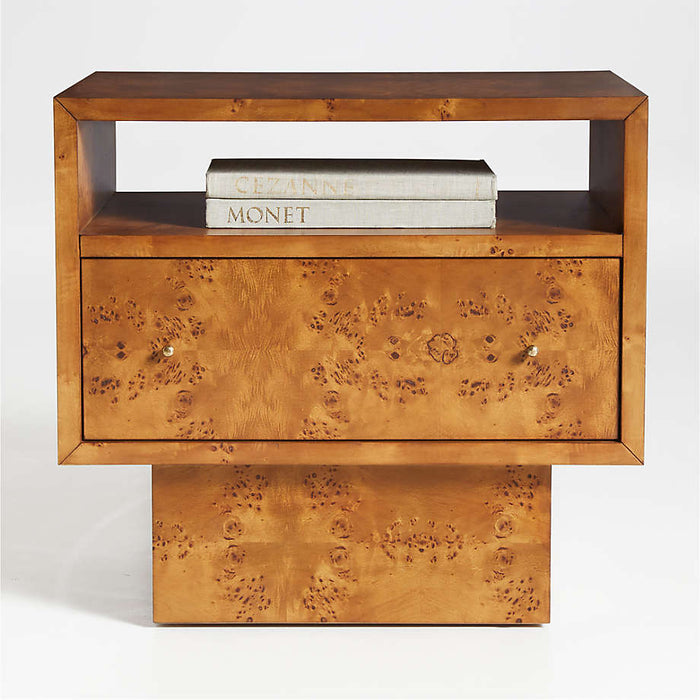 Ambrose Mappa Burl Wood Nightstand with Drawer