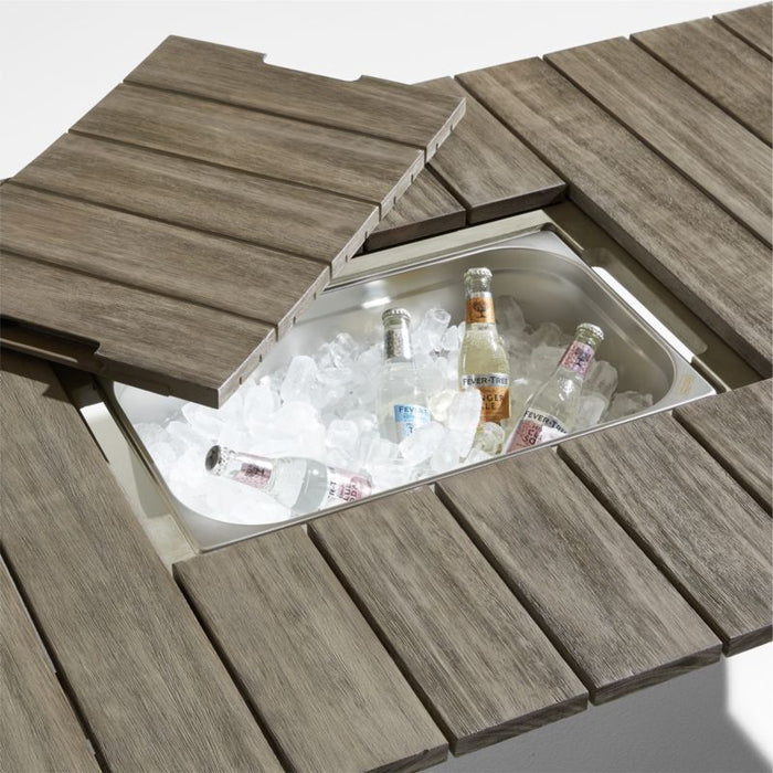 Andorra 61" Weathered Grey Wood Outdoor Coffee Table with Drink Bin