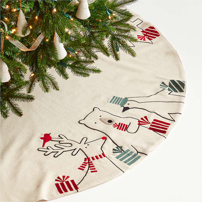 Arctic Friends Wool Christmas Tree Skirt by Joan Anderson