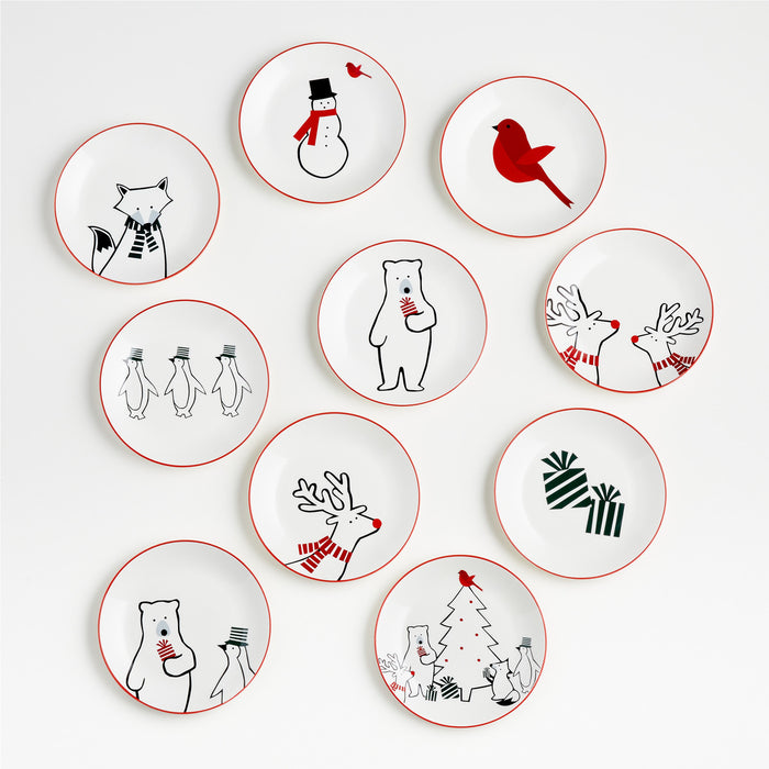 Joan Anderson Arctic Friends Christmas Appetizer Plates with Stand, Set of 10