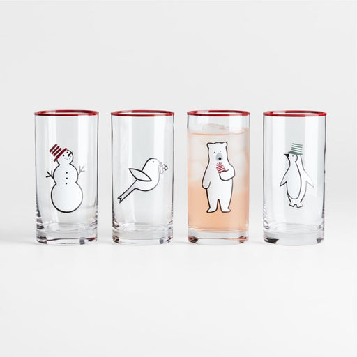 Arctic Friends 18-Oz. Highball Glasses, Set of 4 by Joan Anderson