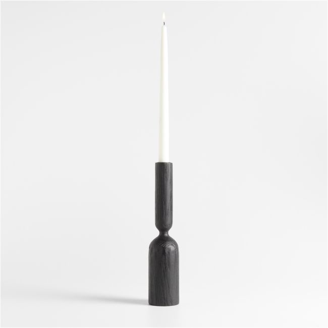 Asker Black Wood Taper Candle Holder 11"