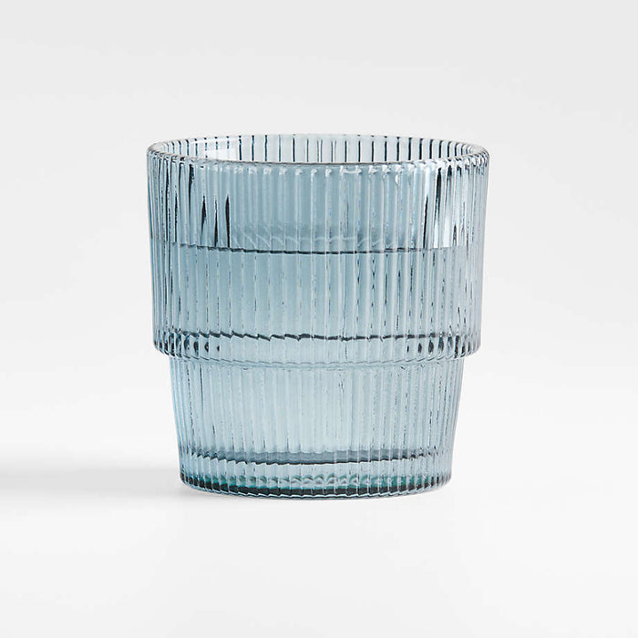 Atwell 11-Oz. Blue Stackable Ribbed Double Old-Fashioned Glass