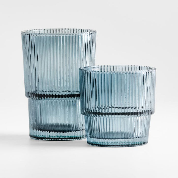 Atwell 11-Oz. Blue Stackable Ribbed Double Old-Fashioned Glass