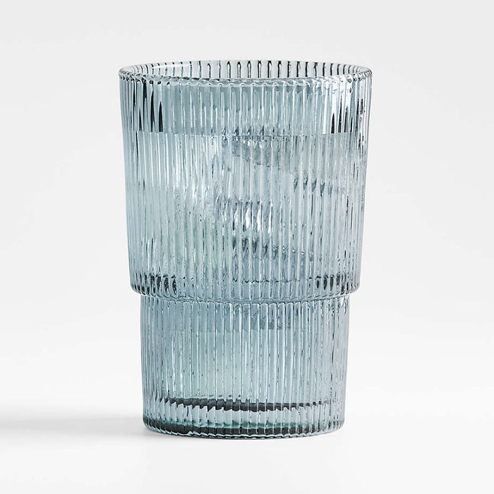 Atwell 16-Oz. Blue Stackable Ribbed Highball Glass