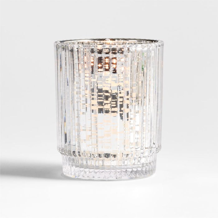 Atwell Small Silver Mercury Glass Hurricane Candle Holder 4.5"