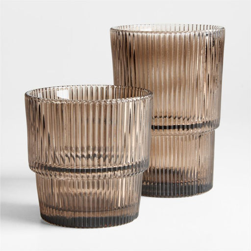 Atwell 16-oz. Taupe Stackable Ribbed Highball Glass