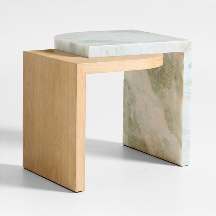 Laurel Canyon Natural Oak Wood and Marble 24" Layered End Table by Brigette Romanek