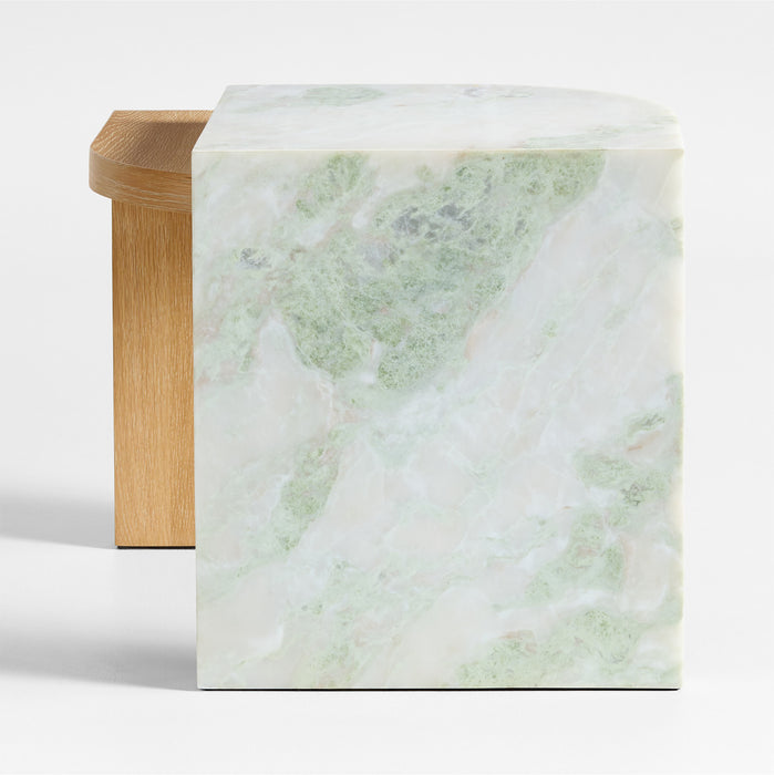 Laurel Canyon Natural Oak Wood and Marble 24" Layered End Table by Brigette Romanek
