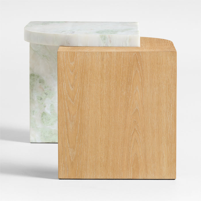 Laurel Canyon Natural Oak Wood and Marble 24" Layered End Table by Brigette Romanek