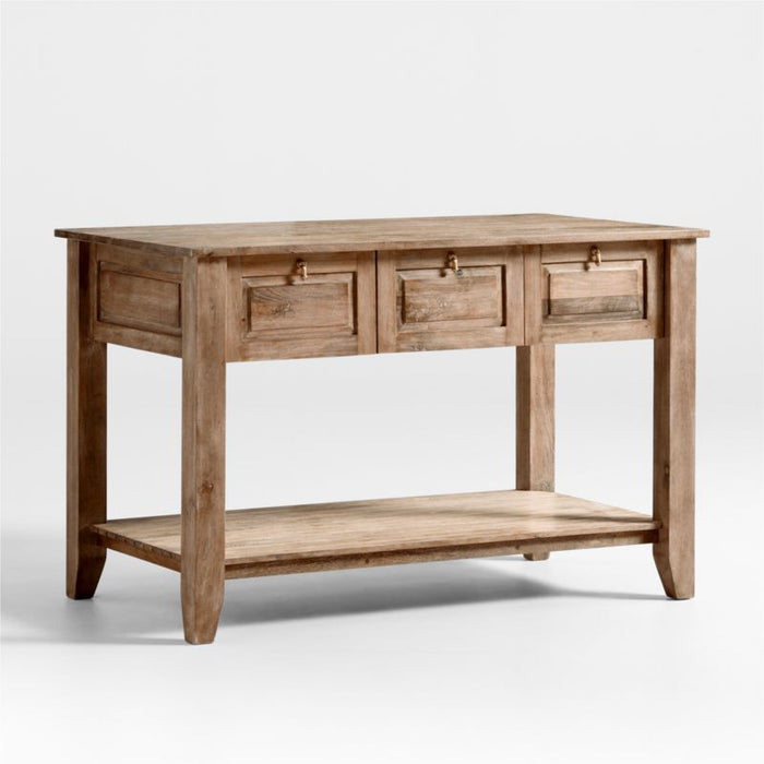 Basque 56" Light Brown Solid Wood Kitchen Island with Storage