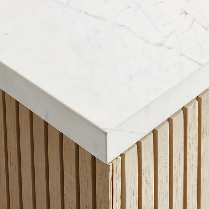 Batten 30" White Marble Top and Oak Wood Single Sink Floating Vanity