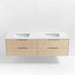 Batten 72" White Marble Top and Oak Wood Double Sink Floating Vanity