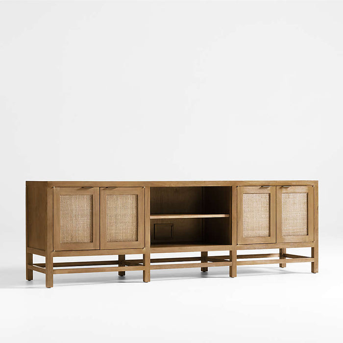 Blake 85" Light Brown Teak and Rattan Storage Media Console