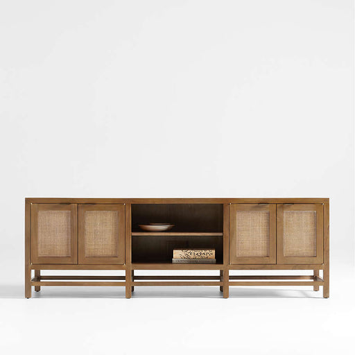 Blake 85" Light Brown Teak and Rattan Storage Media Console