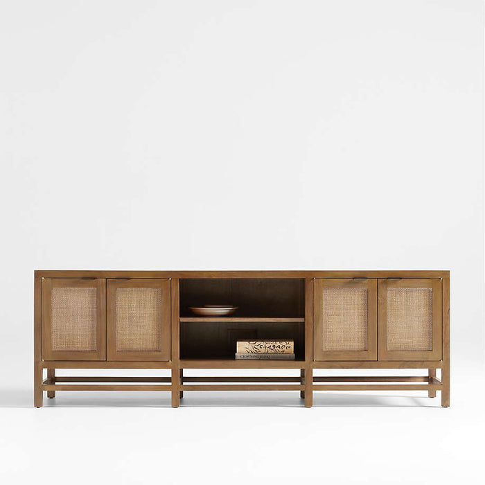 Blake 85" Light Brown Teak and Rattan Storage Media Console