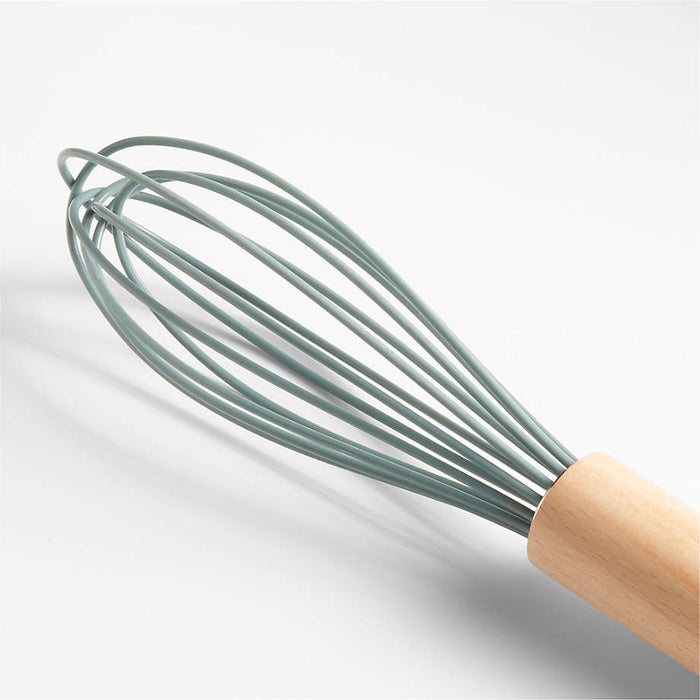 Crate & Barrel Deep Sage Green Silicone and Wood 8" Whisk