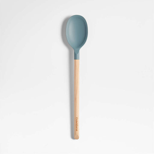 Crate & Barrel Deep Sage Green Silicone and Wood Spoon