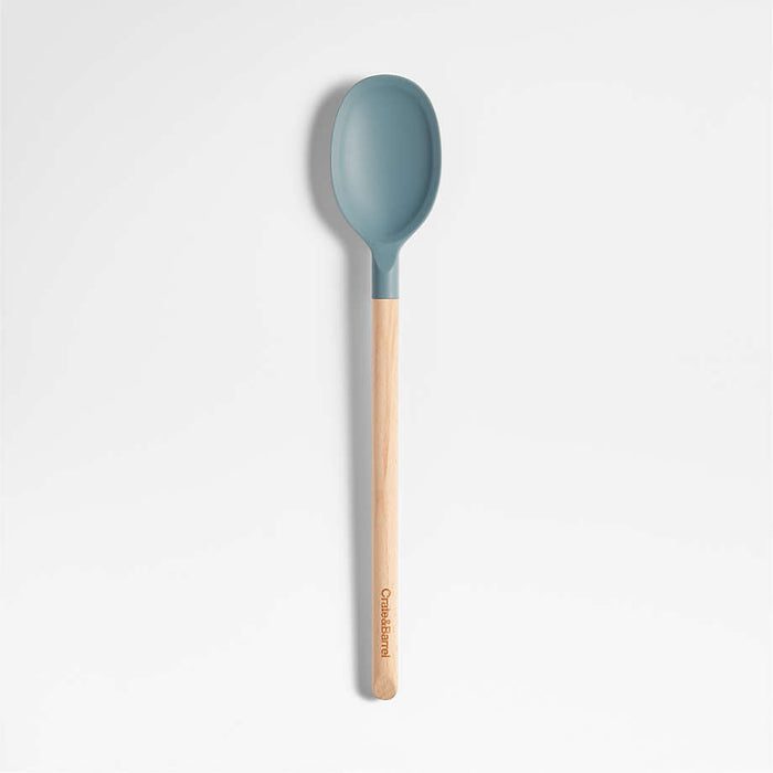 Crate & Barrel Deep Sage Green Silicone and Wood Spoon