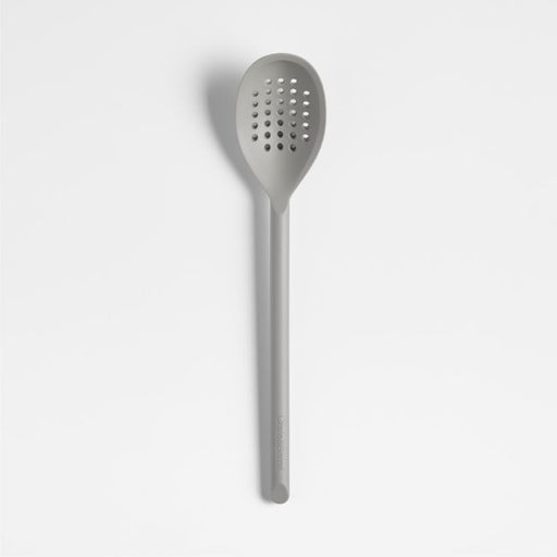 Crate & Barrel Grey Silicone Deep Slotted Spoon