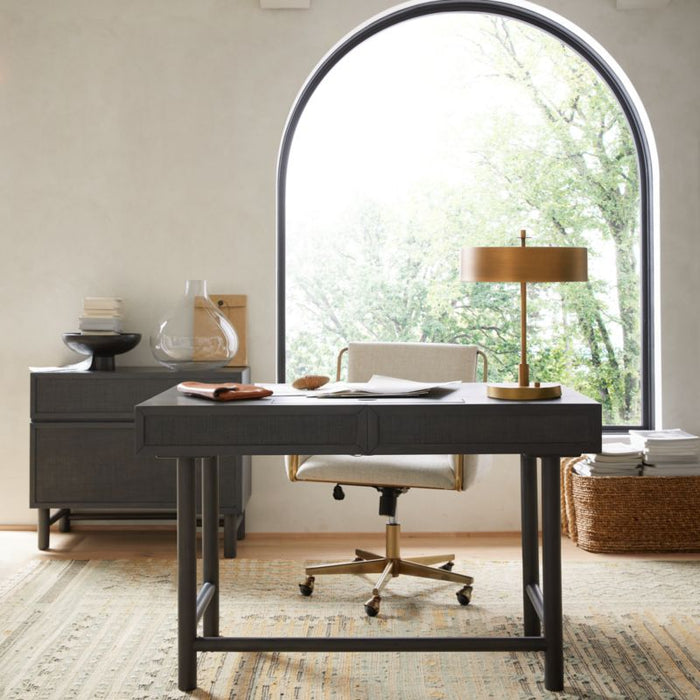 Caterina Natural Upholstered Office Chair with Brass Base