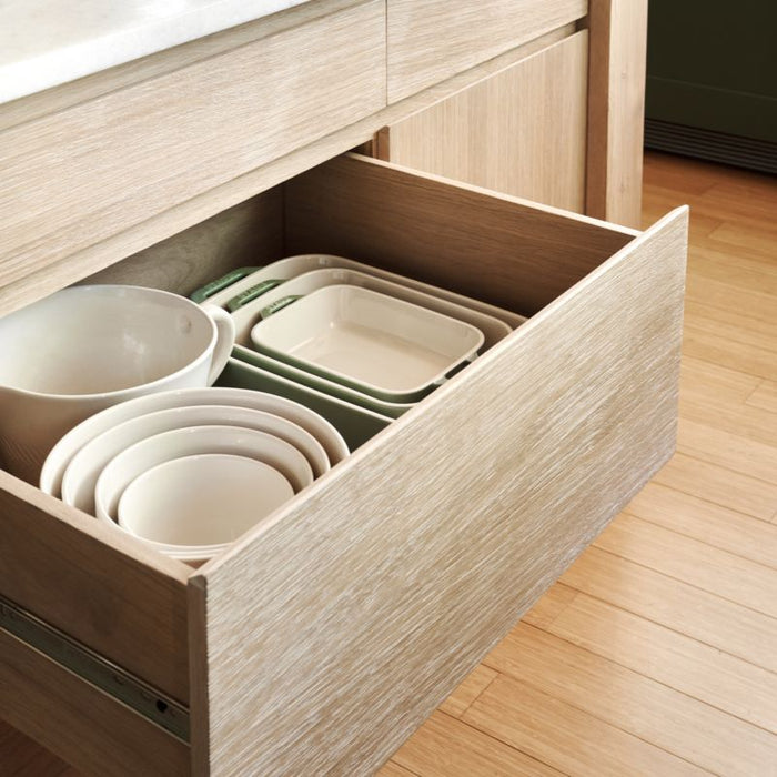 Terra 78" Marble Top and Natural Oak Wood Kitchen Island with Storage