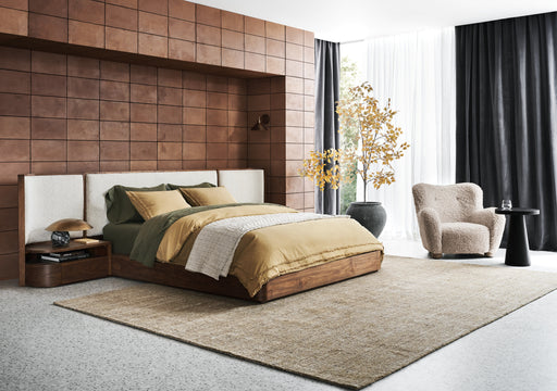 Milano Natural Walnut Wood Upholstered Queen Bed