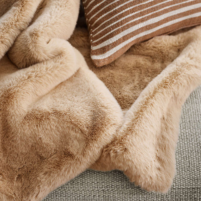 Ginger Beige Faux Fur 70"x55" Throw Blanket