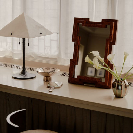 Memini Burl Wood Vanity Mirror by Athena Calderone