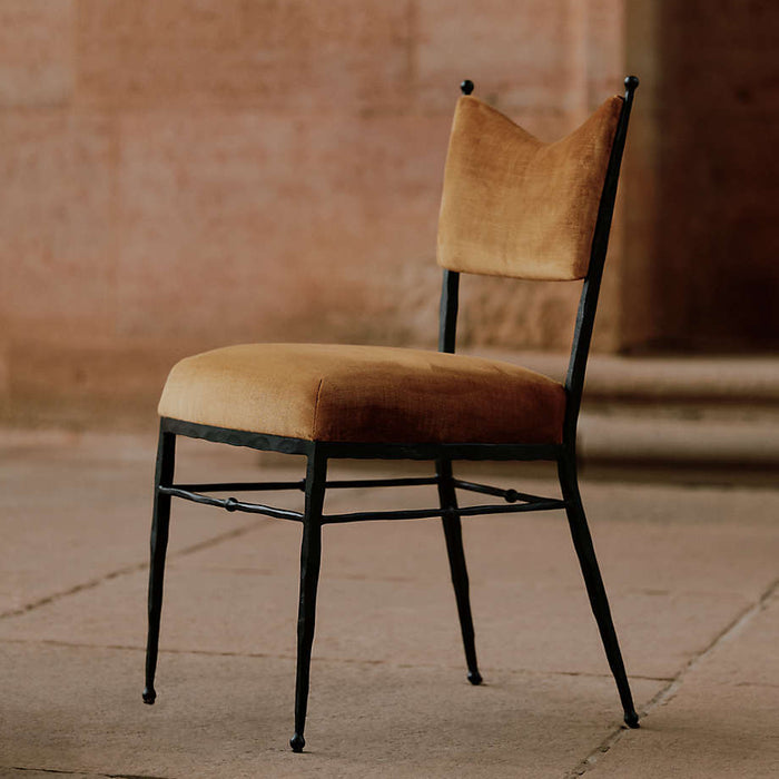 Rodin Ochre Velvet Dining Chair by Athena Calderone
