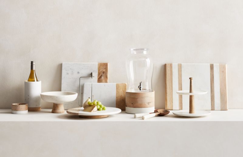 Wood and Marble Inlay Serving Board