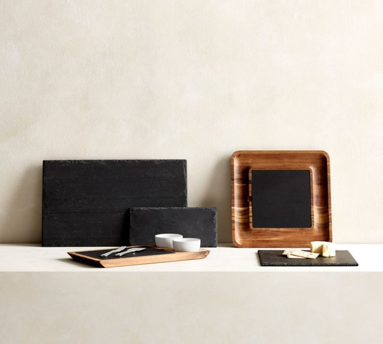 Slate and Wood Serving Board with Bowls
