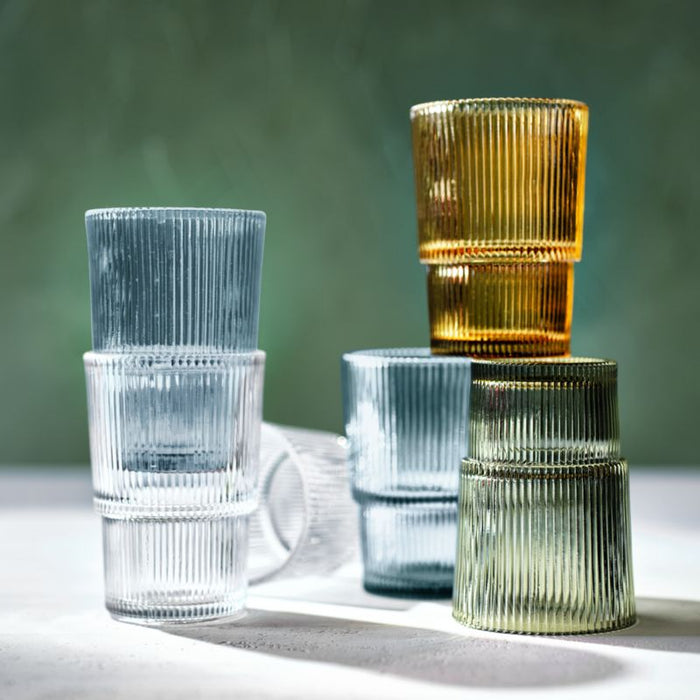 Atwell 11-Oz. Blue Stackable Ribbed Double Old-Fashioned Glass