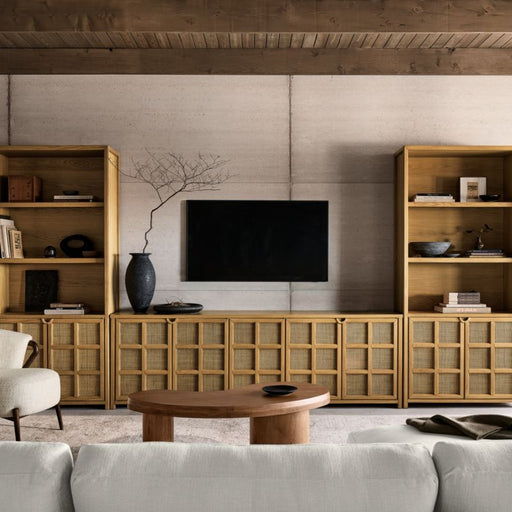 Campagna 76" Rattan and Natural Oak Wood Storage Media Console