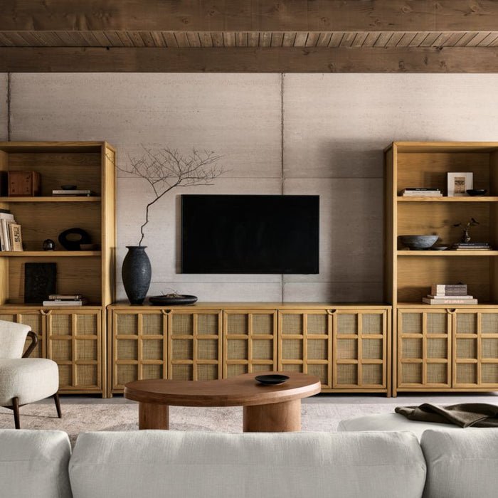 Campagna 76" Rattan and Natural Oak Wood Storage Media Console